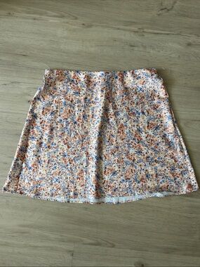 Dynamite A-Line Floral Satin Skirt in Blue and Peach
